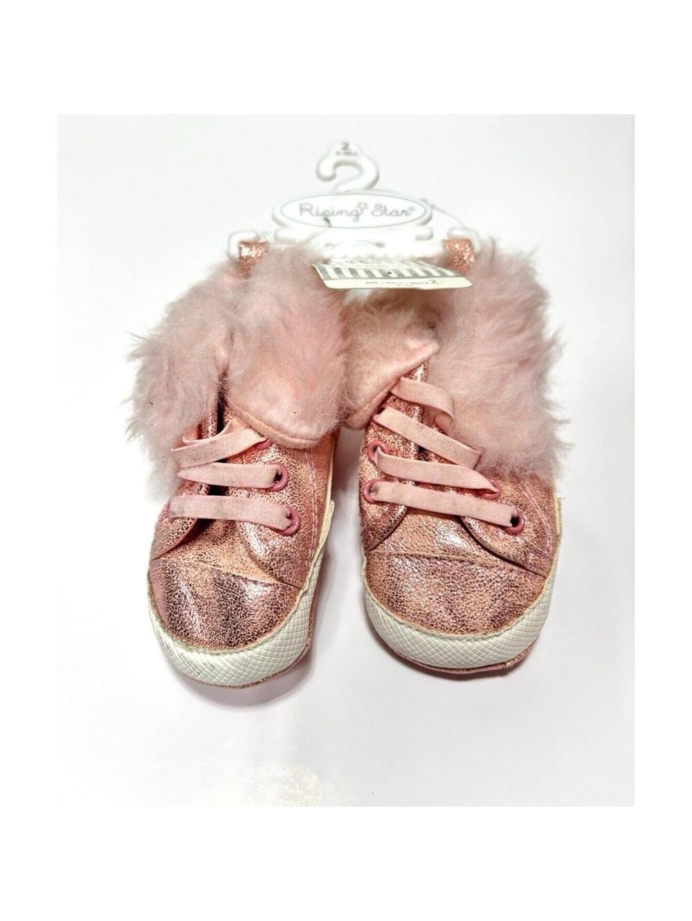 Girls Pink Shoes Sparkle Glitter Running Shoes, Rising Star Size 2 6-9M, New